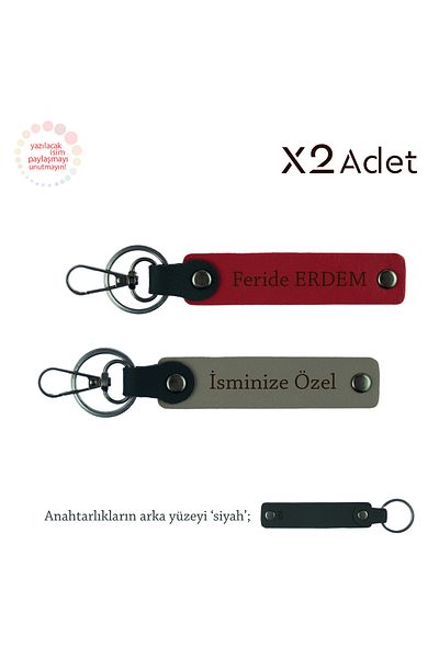 Miaju Meaningful Gesture, First and Last Name Personalized 2-Piece Keychain for Student, Ash Grey-Red-Black