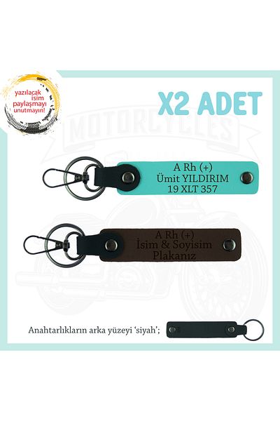 Miaju For Courier, Name Plate and a Rh (+) Blood Group Lettering X2 Keychain, Armağan, K Coffee-Turquoise-Syh