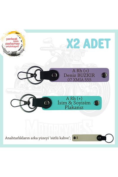 miawiki Emergency X2 Keychain, Purple-Turquoise-Sk, for Motorcycle Lovers, Name Plate and a Rh (+) Blood Group