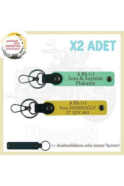 miawiki Bee, Green-Yellow-Navy, Special Name Plate for Motorcycle Lovers a Rh (+) Blood Group Written X2 Keychain
