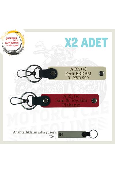 miawiki Gift X2 Keychain, Red-S Coffee-Gr, Special Name Plate for Biker Friends a Rh + Blood Type Written