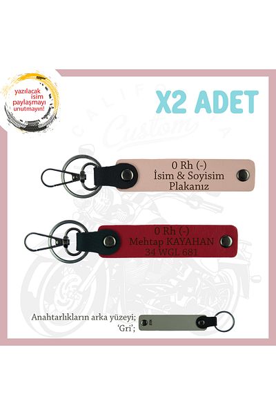 miawiki Name Plate and 0 Rh (-) Written Leather X2 Keychain, Yavruağzı-Red-Gr, Biker Special for Your Loved Ones