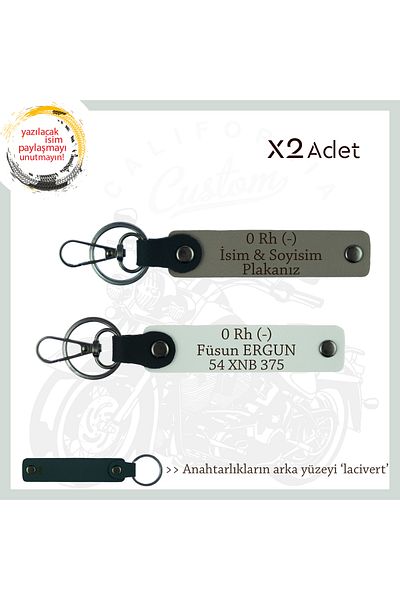 miawiki Meaningful Gift X2 Keychain, Ash Grey-White-Navy, with Nameplate for Motorcuya and 0 Rh (-) Blood Type Written