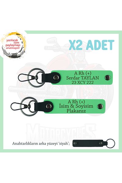 miawiki Emergency X2 Keychain with Name Plate and a (+) Blood Group Written, F Green-Syh, Motorcycle Enthusiasts