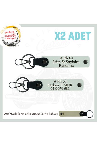Miaju Emergency X2 Leather Keychain Set with Name Plate and a - Blood Type Lettering, Suitable for Biker Style, White-Sk