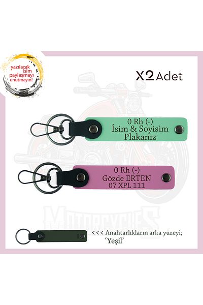 miawiki Gift, Green-Pink-Ysl, for Speed Lovers, X2 Keychain Set with Name Plate and 0 Rh (-) Blood Group Written