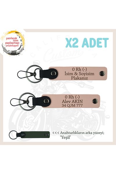 miawiki Set of 2 Leather Keychains with Name Plate and 0 Rh (-) Blood Group Written, Yavruağzı-Ysl, Special for Biker Style
