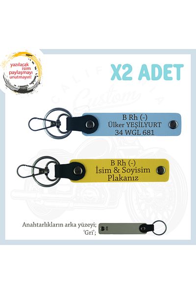 miawiki Name Plate and B Rh (-) Blood Group Written Leather X2 Keychain, Yellow-Blue-Gr, Special Gift for Speed Lovers