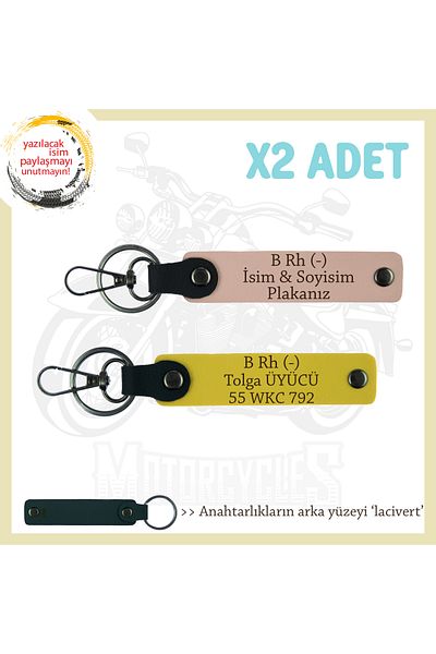 miawiki Name Plate and B Rh (-) Blood Group Written 2-Piece Keychain Set, Puppy-Green-Navy, Biker Friends
