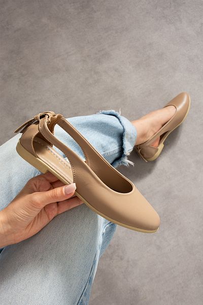 SWORD Women's Bow Detailed Ballerina Shoes - Mother's Shoes - Casual Shoes - Skin Ballerinas