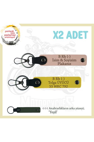miawiki Name Plate and B Rh (-) Blood Group 2-Piece Keychain Gift Set, Yavruağzı-Yellow-Ysl, Biker Friends