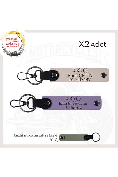 Miaju Exclusive for Cros Style, Gift 2-Piece Keychain Set with Name Plate and 0 Rh (-) Blood Type Lettering, Purple-Powder-Gr