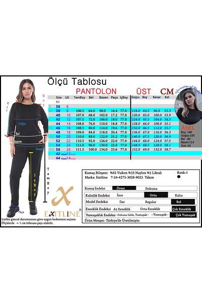 EXİTLİNE Women's Printed Black Green Suit Blouse Trousers with Stripes on the Sides