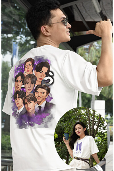 Fuddy Moda Tricou oversize Bts Group Members cu imprimeu pe spate, tricou uni...