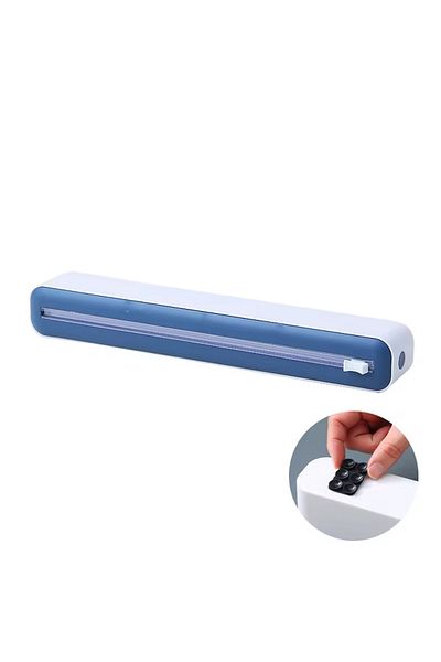 Choice Blue suction cup 2 in 1 Plastic Wrap Dispenser Food Cling Film Cutter Wrap Storage Box Aluminum Foil