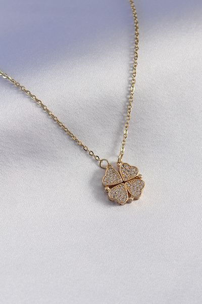 Skygo 316L Steel Gold Color Opening Zircon Stone Clover Model Women's Necklace - Tj-Bko7294