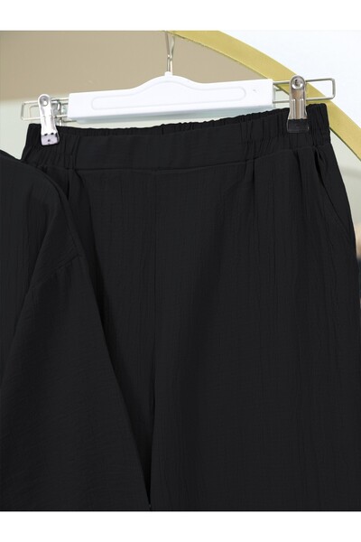 Modamorfo Crinkle Suit with Double Lace-Up Trousers - Black