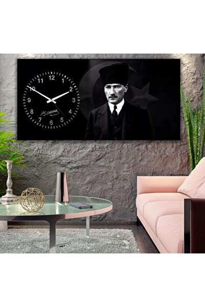 EMYA HOME Saatli Atatürk Panoramik Kanvas Tablo