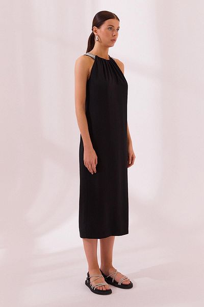 Naar Women's Comfortable Fit Halter Neck Sleeveless Midi Length Black Dress Naar12113-Black