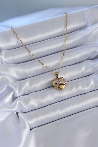 Skygo 316L Steel Gold Color Zircon Detail Heart Model Women's Necklace - TJ-BKO7626