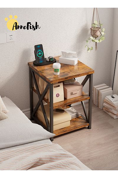 AnneFish 40*40*50cm Coffee Table Classic Distressed Coffee Side Table With 3-tier For Living Room Side Table