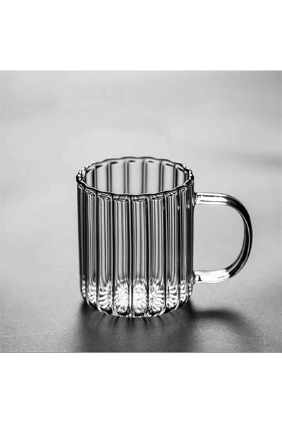 Choice 350ml Heat Resistant Glass Striped Water Cup Breakfast Oatmeal Milk Coffee Cup Household Large Capac