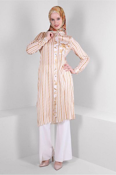 Alvina Striped Buttoned Pocket Detailed Tunic 43707