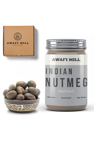 AWAFI MILL بذور جوزة الطيب الكاملة | ميريستيكا فراجرانس هوت - زجاجة ١٠٠ غرام / ٣.٥ أونصة