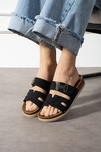 YNS STORE Daily Comfortable Sole Buckle Women's Slippers Black Color
