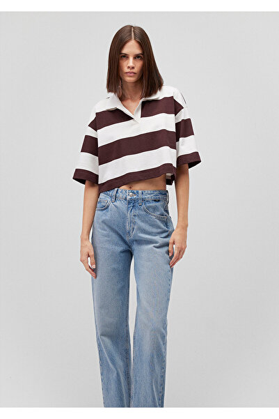 Mavi Burgundy Striped Crop Polo T-Shirt Crop / Short Cut 1612643 -88196