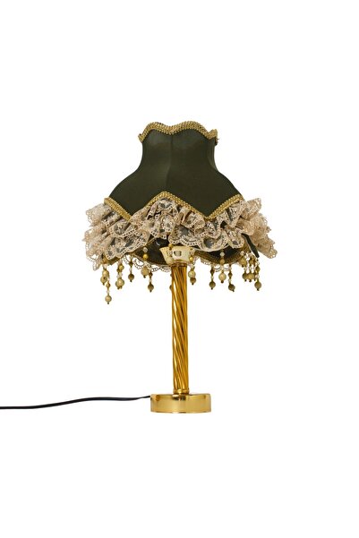 Dekovien Haki Renk Sendi Kumaş Kaplı Gold Detay Vintage Abajur 45x27cm HK00124