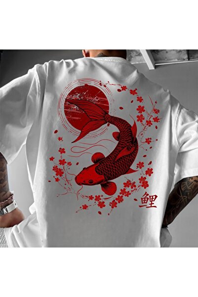 ship master Ανδρικό μπλουζάκι oversized - Μοτίβο με ιαπωνικό ψάρι κοί και λου...