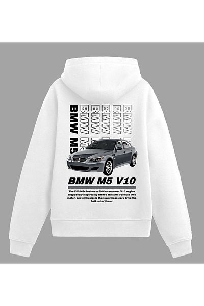 Edizen Bmw M5 V10 Hoodie Unisex Oversize 100% Cotton White Hooded Sweatshirt