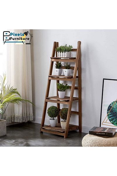 PixelsFurniture Pixel Furniture 4-Tier Foldable Wooden Ladder Rack, Multi-Purpose