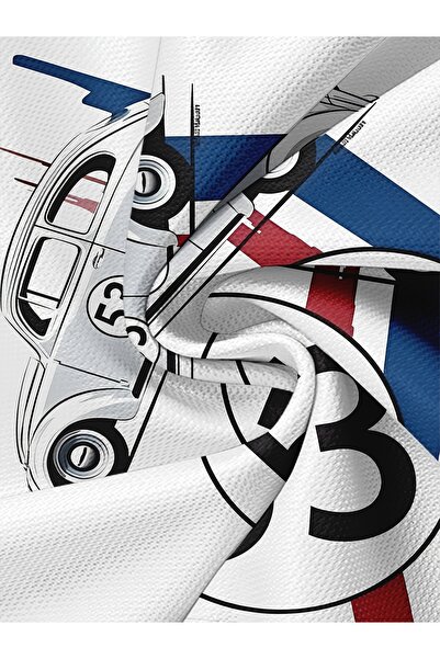 LOTS MODA Erkek Beyaz "53 Numaralı Klasik Araba" Baskılı Tişört - Spor ve Retro Stil