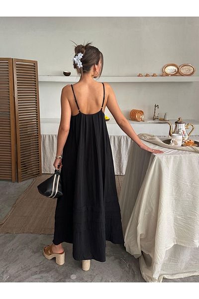 Ekim Store Linen Stone Strap Casual Long Dress