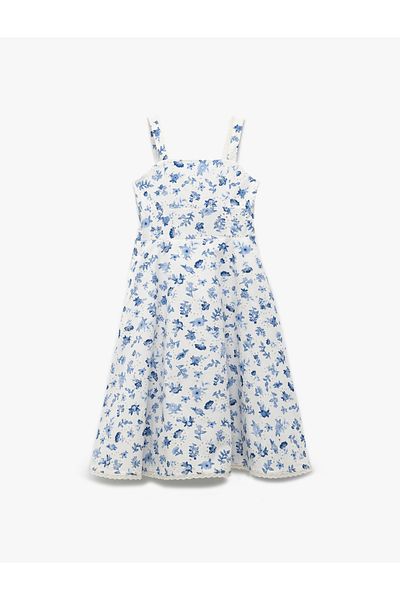 Koton Cotton Square Neck Strap Floral Dress