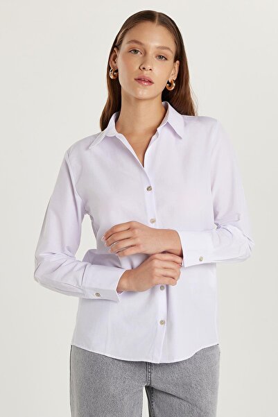 Tudors Kadın Slim Fit Dar Kesim Uzun Kollu Spor Yaka Beyaz Gömlek