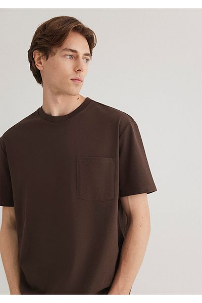 Mavi Καφέ Basic T-Shirt με λεπτομέρεια τσέπης Loose Fit / Loose Relaxed Fit 066248 -88067