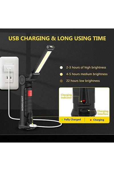 fulina LED work light, rechargeable, 360° rotation, 5 lighting modes, with magnetic base, for outdoor use