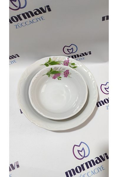 Porland Porcelain Tulip 12-Piece Plate Set for 6 People (Plate Bowl)