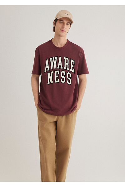 Mavi Awareness Printed Claret Red T-Shirt Loose Fit / Loose Relaxed Cut 0612477 -70396