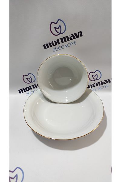 Porland Porcelain Gold Gilded 12 Piece Plate Set for 6 People (6 Ad Bowl, 6Ad Deep Plate)