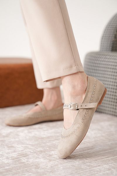 Moda Değirmeni Pantofi de balet clasici cu talpă plată pentru femei Skin Suede MD1165-111-0001