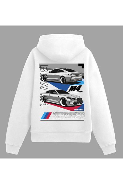 Edizen Bmw M4 Hoodie Unisex Oversize 100% Cotton White Hooded Sweatshirt