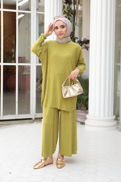 LOCCO Costum de damă din pânză pufoasă verde ulei