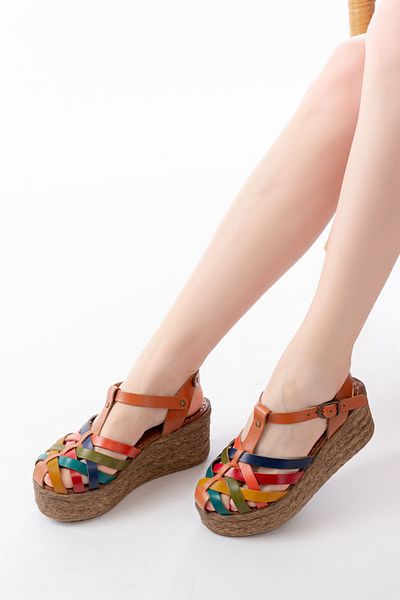 serkanseyyid 684-02 Tan Multi Orthopedic Genuine Leather Padding Women's Sandals