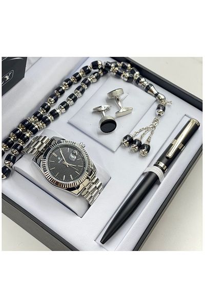 Rivoly Men's stainless steel set consisting of a watch, rosary, pen, and cufflinks