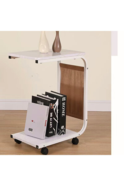 Viyogo Masuta Pentru Cafea, 2 Blaturi Din Mdf, Buzunar De Depozitare, 65 (H) X 45 (L) X 30 (L) Cm, Alb