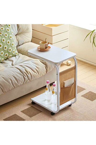 Viyogo Masuta Pentru Cafea, 2 Blaturi Din Mdf, Buzunar De Depozitare, 65 (H) X 45 (L) X 30 (L) Cm, Alb